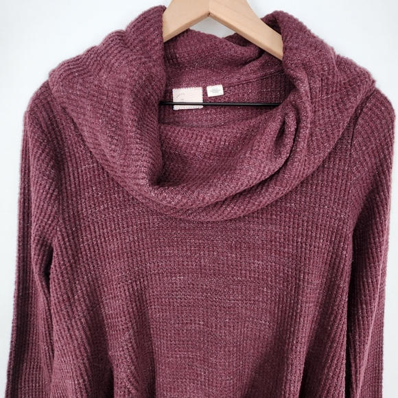 Anthropologie Postmark Cowl Neck Waffle Knit Swing Top Burgundy SZ XS - Picture 3 of 10